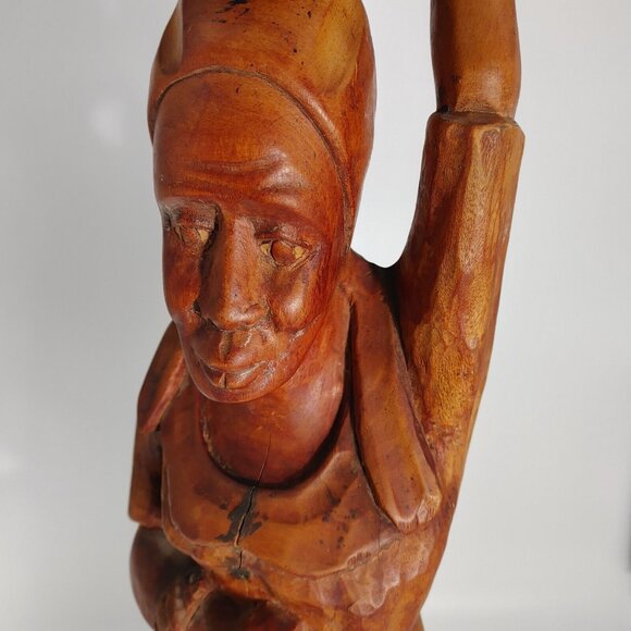 African Hand Carved Wooden Sculpture of a Woman Carrying a Basket Vintage Wood - Picture 4 of 12